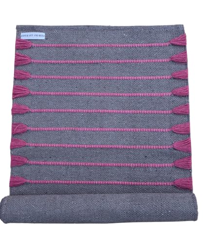 Jaipur art & Rugs Cotton Yoga Mat - Eco-Friendly Hand-Woven Rug - Non Slip & Thick (24”x72”x5mm) for Everyday Fitness at Home - Comfortable Extra-Long - color: Pink Dark Blue