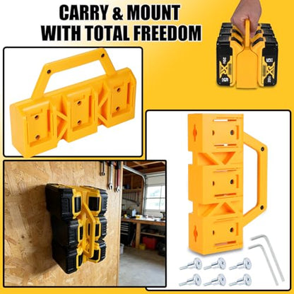 2-IN-1 Battery Holder & Wall Mount Organizer for De.Walt 20V/60V MAX & FLEXVOLT Batteries, 6-Slot Portable De.Walt Battery Caddy Storage Case with Handle for Jobsite, Garage, Workshop, Van, Truck
