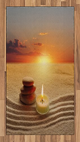 Ambesonne Boho Area Rug, Stack of Stones and Candle Meditation Yoga Horizon Backdrop Picture, Flat Woven Accent Rug for Living Room Bedroom Dining Room, 2' 6" x 5', Orange Sand Brown