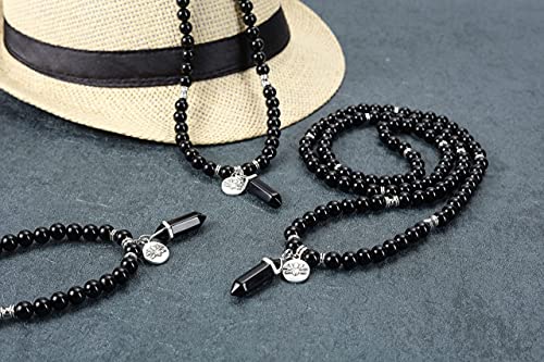 Jovivi 108 Mala Beads Bracelet 8mm Natural Amethyst Rose Quartz Healing Crystal Stone Mala Prayer Bead Necklace Hexagonal Prism Gemstone Reiki Pointed Pendant for Yoga Meditation Energy Balancing - color: Black Obsidian Crystal