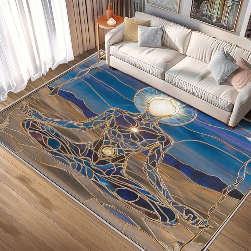 Meditation Throw Rug, Washable Chakra Area Rugs 2x3 - Stained Glass Yoga Small Carpet, Entryway, Bedroom, Kitchen, Home Decor, Indoor Mat, Soft, Non Slip, Non Shedding - color: Blue Brown, size: 2 x 3 ft