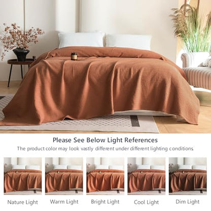 Simple&Opulence 100% Cotton Waffle Weave Throw Blanket 50"x60", Soft Lightweight Breathable Cozy Washed, Layer Blanket for Couch Bed Sofa, Farmhouse Home Decor for Adults All-Season, Rust Orange