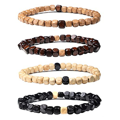 Natural Wood Beads Bracelet for Men Women Wooden Bracelet for Prayer Meditation Healing - color: A2: 4Pcs
