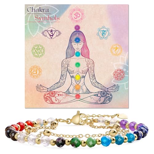 Farfume Crystal Bracelet Beaded Bracelets 4mm Natural Stone Beads Gemstone Handmade Jewelry Gift for Women - color: Chakra-Well Being