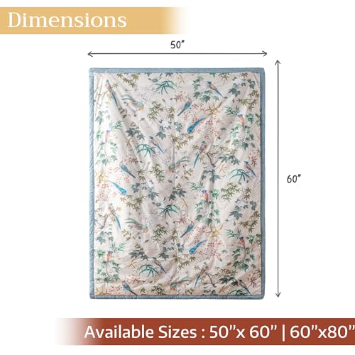 Maison d' Hermine Throw Blanket for Couch Lightweight Soft Warm Breathable Cotton Throw Blankets for Bed Girls Boys Women Men Gifts Sofa Living Room Spring Summer (Hokuzai - Grey, 50'' X 60'')