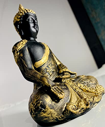 INDIAN CRAFT CASTLE Rustic Buddha Statue Japanese Style Zen Garden Sculpture Figurine Meditating Sitting Dhyana Mudra Lotus Pose Yoga Altar Peace Harmony Home Decor 8 inch Metallic - color: Metallic