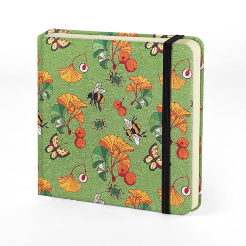 Mifuner 4.8x4.8in 80gsm Mini Notebooks Art Blank Pages Sketchbooks Travel Journal Pocket Hardcover Paint Writing Notebook Blank Diary Memo Planner Sketchbook Fabric Cover.Ginkgo Leaf - color: Cloth-Ginkgo Leaf