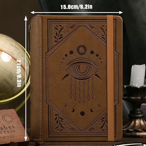 TIEFOSSI Lined Journal Notebook for Women Men, Leather Journal with Pen, A5 Evil Eye Hardcover Notebook for Work, Journaling, Travel & School, 100 GSM Thick Paper, 320 Numbered Pages, 6.2 x 8.3 in - color: Sand