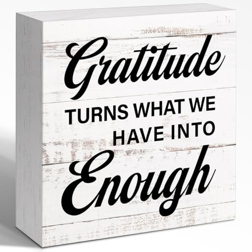 Gratitude Turns What We Have into Enough Wood Box Sign, Inspirational Desk Decor for Women, Mental Health Anxiety Relief Cure Gift 5x5x1 INCH - style: Gratitude Turns