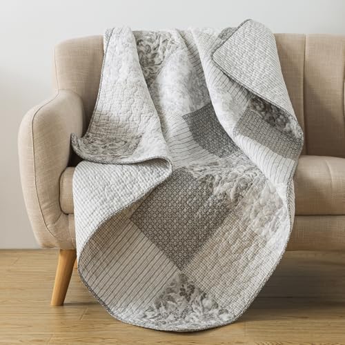 SLPR Cotton Quilted Throw Blanket, 50" x 60" Floral Farmhouse Patchwork Quilt, Shabby Chic Patchwork Throw Lap Quilt for Couch, Silver Linings - color: Silver Linings