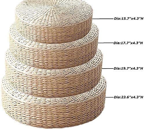 HUAWELL Japanese Style Handcrafted Eco-Friendly Breathable Padded Knitted Straw Flat Seat Cushion, Hand Woven Tatami Cushion Best for Zen, Yoga Practice or Buddha Meditation (19.7) - size: 19.7