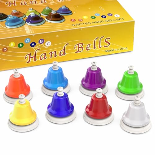 Facmogu Desk Bells, 8 Notes Diatonic Metal Hand Bells, Rainbow Music Bells, Musical Learning Teaching Percussion Instrument, Holiday Birthday Gift