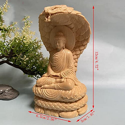 Solid Wood Amitabha Buddha Statue Zen Decor,Sakyamuni Sitting on Snake Figurines Home Office Decor,Feng Shui Decor Amitabha Buddha Sculpture Ornament