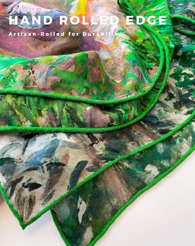 PoeticEHome Cashmere Scarf Wrap 36"x36" - Featherlight & Wrinkle-Free Artistic Square Shawl for Travel & Office, Gift Ready - color: In the Woods at Giverny - 36"