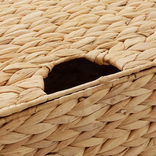 Casafield Set of 3 Water Hyacinth Rectangular Storage Baskets with Lids (Natural - Small/Medium/Large) for Bedroom, Bathroom, Laundry, Home Office