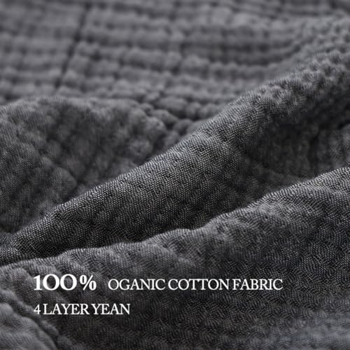Boho Throw Blanket, 100% Cotton Ultra Soft Luxury Throw Rustic Quilt, Muslin Breathable Soft Bed Throw ，All Throw for Sofa Couch Chair 60×80 Inch (Grey Cotton Blanket 80x90 Inch, 80x90 Inch) - color: Grey, size: 80x90 Inch