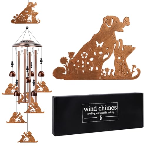 Cat Dog Wind Chimes for Outside - Luvsweets Dog Cat Lover Gifts for Women, Pet Memorial Wind Chimes for Pet Lover, Birthday Housewarming, Outdoor Home Porch Patio Yard Garden Decor