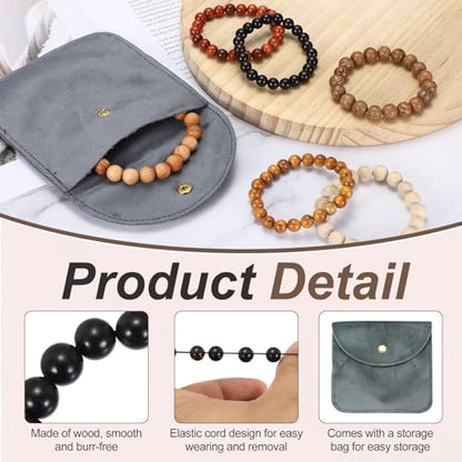 MECCANIXITY Pcs Prayer Beads Bracelet, Natural Wooden Bead Mala Bracelets Link Wrist for Men Women Beaded Stretch Crafts Bangle - color: Ebony Color