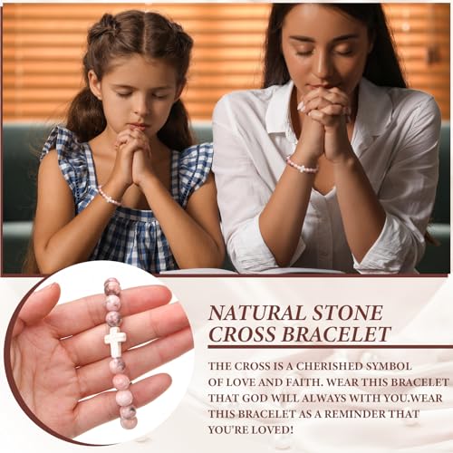 12 Set Christian Cross Bracelets Bulk Religious Cross Beaded Bracelet for Women Men 12 Natural Beaded Stuff Inspirational Cards Envelope Christian Jewelry Faith Gift (Classic Style,Pink) - color: Pink, size: Classic Style