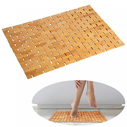 Bamboo Bath Mat Bathroom Rugs Floor Wood Shower Bathtub Waterproof Non Slip Accessories 16x24 Inch Easy to Clean, Natural, 1 pc - color: Natural, size: 24" x 16" (Rectangular)