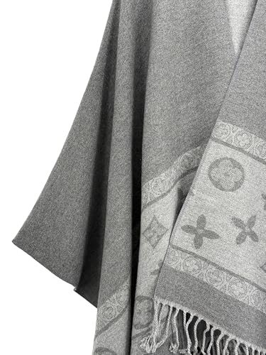 Women's Elegant Shawl Wraps, Soft Open Front Poncho Cape, Reversible Casual Cardigan Shawls for Gift Travel - color: Darkgrey-lightgrey