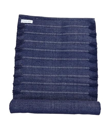 Jaipur Art & Rugs Cotton Yoga Rug - Eco-Friendly Hand-Woven Thick Mat (24”x72”x5mm) for Everyday Fitness at Home - Comfortable & Extra-Long - color: Navy Blue