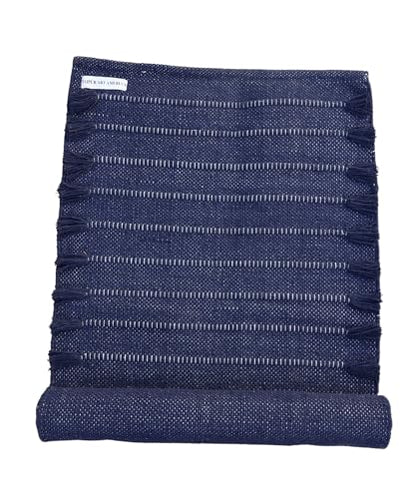 Jaipur Art & Rugs Cotton Yoga Rug - Eco-Friendly Hand-Woven Thick Mat (24”x72”x5mm) for Everyday Fitness at Home - Comfortable & Extra-Long - color: Navy Blue