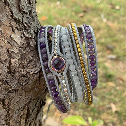 Boho Handmade Natural Stone Wrap Jasper Agate Bracelets Crystal Beads Bracelet Jewelry - color: Color12