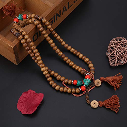 108 NaturalBeads Bracelet,Tibetan Yak Bone Beads Stretch Bracelet,Prayer Meditation Mala Wrap Stretch Necklace for Buddha Buddhist
