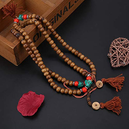 108 NaturalBeads Bracelet,Tibetan Yak Bone Beads Stretch Bracelet,Prayer Meditation Mala Wrap Stretch Necklace for Buddha Buddhist