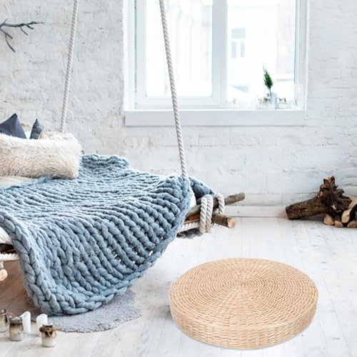 Woven Round Meditation Cushion 6cm Thick Tatami Floor Pillow Japanese Style Straw Seat Pad for Yoga and Home Seating