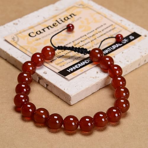 MASSIVE BEADS Handmade Yoga Natural Stone Crystal Healing Power Energy Gifts for Unisex Adult Bracelet Macrame Adjustable - color: Carnelian(Luck), size: 10mm