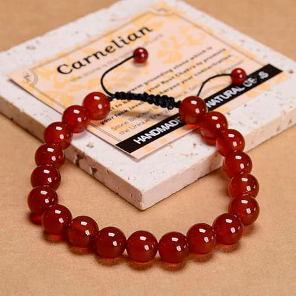 MASSIVE BEADS Handmade Yoga Natural Stone Crystal Healing Power Energy Gifts for Unisex Adult Bracelet Macrame Adjustable - color: Carnelian(Luck), size: 10mm