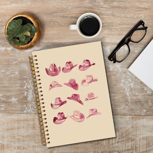 JINYO Pink Western Notebook, Retro Cowgirl Hats Journal, Western Office Supplies, Cowgirl Gifts for Women, Aesthetic Journal for Women, Pink Spiral Notebooks 5.5x8.3 Inch - color: white Pink Western Notebook