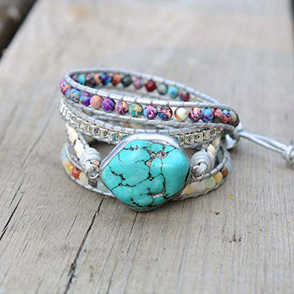 Boho Wrap Bracelet for Women, Handmade Natural Imperial Jasper Multi-Layer Stone Beaded Bracelet, Bohemian Healing Crystal Stone Jewelry Gifts - color: Turquoises