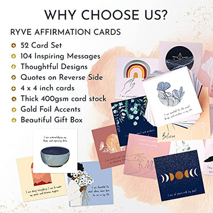 RYVE 52 Positive Affirmation Cards for Women – Mindfulness Prompts with Inspirational Quotes for Daily Motivation & Meditation – Inspirational and Daily Affirmations Cards, Inspirational Gifts