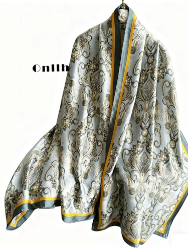 Large Shawl Scarf For Women Lightweight Wraps Silky Headscarf Long Sunscreen Scarfs - color: T22 Turquoise Cashews / 70"x 35"
