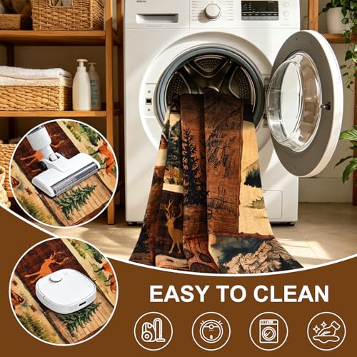 ASPMIZ 2x7 Rustic Runner Rug Non-Slip Washable — Buffalo Plaid Log Cabin Bear Deer Fox Design, Soft Faux Wool Hallway Carpet Runner for Entryway Kitchen, Brown - color: Brown, size: 2' X 7' (Runner)
