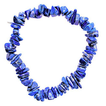 Zenergy Gems Charged Premium Natural Crystal Chip Bead Bracelet + Moroccan Selenite Charging Crystal [Included] - color: Lapis Lazuli
