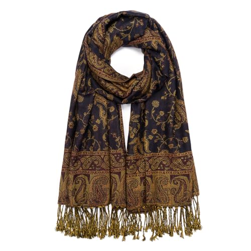 QIUTIMIY Paisley Pashmina Shawl Wrap Women Reversible Vintage Jacquard Pashmina Rave Scarf with Fringe for Evening, Wedding - color: Flower1-dark Purple