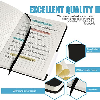 Lined Journal Notebook – Hardcover Notebook for Men & Women – Journals for Writing, Work, School, Home & Daily Notes, 160 Pages – Medium A5, 5.7"x8", 100 gsm Thick Paper (Black) - color: Black