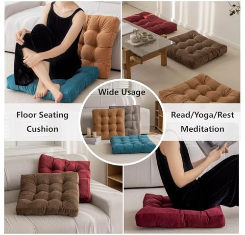 2-Pack of Square Meditation Pillow,Large Floor Pillows Cushions for Adults,Solid Thick Tufted Seat Cushion Square Floor Cushions for Balcony Bedroom Tatami(2pcs, Red1)