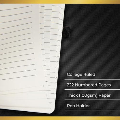 Realizations Journaling Notebooks with Pen Holder - Lined Notebook - 222 Pages Notebook Journal with 100 GSM Paper - Includes Table of Content - Notebooks for Work, School, Home - color: Blue