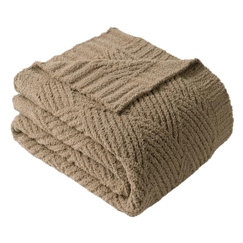 Khaki Chenille Throw Blanket for Couch, Soft Diamond Textured Knit Blanket, Cozy Lightweight Decorative Blankets for Sofa, 50"x60" - color: Khaki