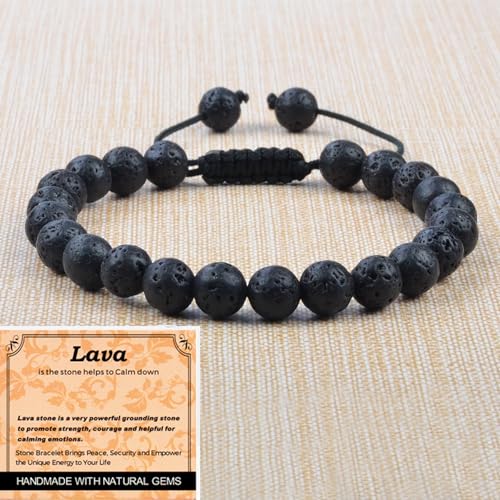MASSIVE BEADS Handmade Yoga Natural Stone Crystal Healing Power Energy Gifts for Unisex Adult Bracelet Macrame Adjustable - color: Black Lava(Calm), size: 8mm