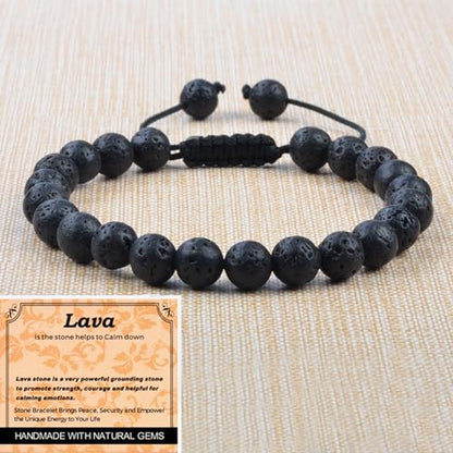 MASSIVE BEADS Handmade Yoga Natural Stone Crystal Healing Power Energy Gifts for Unisex Adult Bracelet Macrame Adjustable - color: Black Lava(Calm), size: 8mm