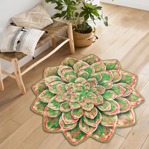 Red Green Lotus Shape Rug Plush Soft Flower Carpet Nonslip Machine Washable Accent Mat for Kitchen Bathroom Bedroom Entryway Floral Home Decor 3.3x3.3 ft - color: Green-red, size: 3'3" x 3'3" (Irregular)