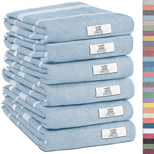 EPHESUS TOWELS Turkish Hand Towels - Set of 6 | 18" x 30" - Decorative Boho Turkish Hand Towel for Bathroom, Kitchen, Guest, Face, Hair, Tea, Dishcloth (Sultan, Baby Blue) - color: Baby Blue