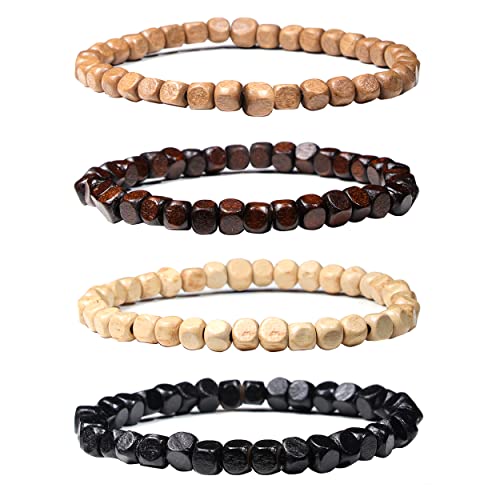 Natural Wood Beads Bracelet for Men Women Wooden Bracelet for Prayer Meditation Healing - color: A1: 4Pcs