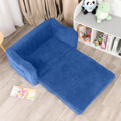 MOMCAYWEX Kids Sofa, 2-in-1 Flip-Out Foam Couch, Soft Play Lounge Chair for Toddlers and Children, Extra Wide, Sky Blue - color: Sky Blue, size: Large